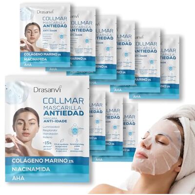 Drasanvi Mascarilla Facial Antiedad con Colágeno Marino, Niacinamida, Ácido Hialurónico y AHA Hidratación Intensa, Firmeza, Elasticidad y Luminosidad Collmar 22 ml x 10 Unidades Drasanvi Mascarilla Facial Antiedad con Colágeno Marino, Niacinamida, Ácido Hialurónico y AHA Hidratación Intensa, Firmeza, Elasticidad y Luminosidad Collmar 22 ml x 10 Unidades