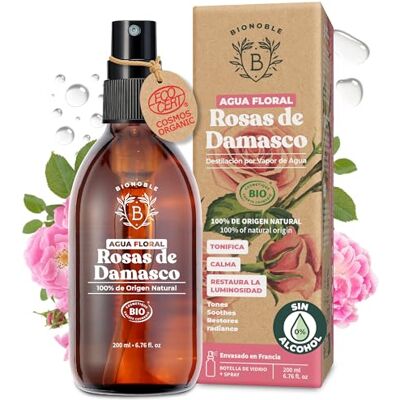BIONOBLE Agua de Rosas Pura Orgánica Tonifica, Calma, Illumina Hidrolato de Rosas 100% de Origen Natural Agua de Rosa Sin Alcohol Rose Water Spray Facial, Cabello Botella de Vidrio 200ml BIONOBLE Agua de Rosas Pura Orgánica Tonifica, Calma, Illumina Hidrolato de Rosas 100% de Origen Natural Agua de Rosa Sin Alcohol Rose Water Spray Facial, Cabello Botella de Vidrio 200ml