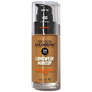 REVLON ColorStay Base de Maquillaje SPF 15, con Vitamina E, Cobertura Media-Alta, Larga Duración, Acabado Mate, Resistente al Agua, para Piel Mixta-Grasa, Tono 400, Caramel 30 ml REVLON ColorStay Base de Maquillaje SPF 15, con Vitamina E, Cobertura Media-Alta, Larga Duración, Acabado Mate, Resistente al Agua, para Piel Mixta-Grasa, Tono 400, Caramel 30 ml