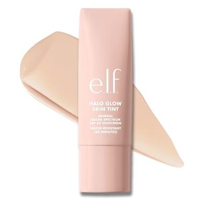 e.l.f. Halo Glow Skin Tint SPF 50 Crema hidratante tintada con una cobertura ligera y construible para un brillo natural, vegano y libre de crueldad animal, 3 Fair Cool e.l.f. Halo Glow Skin Tint SPF 50 Crema hidratante tintada con una cobertura ligera y construible para un brillo natural, vegano y libre de crueldad animal, 3 Fair Cool