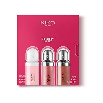 Kiko Milano Glossy Lip Set, Estuche De Maquillaje: 2 Brillos De Labios Hidratantes Y 1 Crema De Labios Perfeccionadora Kiko Milano Glossy Lip Set, Estuche De Maquillaje: 2 Brillos De Labios Hidratantes Y 1 Crema De Labios Perfeccionadora