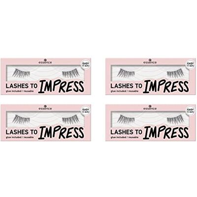 Essence Cosmetics essence LASHES TO IMPRESS pestañas postizas, media pestaña 03, incluye pegamento para pestañas, pestañas artificiales, negro, paquete de 4 Essence Cosmetics essence LASHES TO IMPRESS pestañas postizas, media pestaña 03, incluye pegamento para pestañas, pestañas artificiales, negro, paquete de 4
