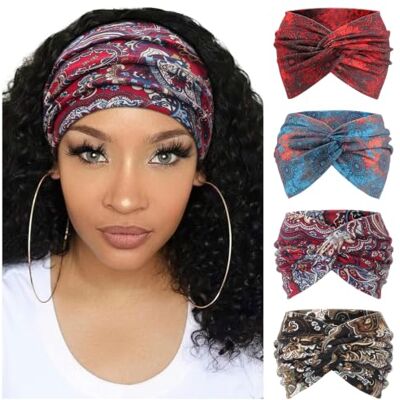 DRESHOW 4 Piezas Diadema Para Mujer Turbante Bohemia Elástico Cinta Banda para El Cabello Diadema Accesorios Para El Cabello DRESHOW 4 Piezas Diadema Para Mujer Turbante Bohemia Elástico Cinta Banda para El Cabello Diadema Accesorios Para El Cabello
