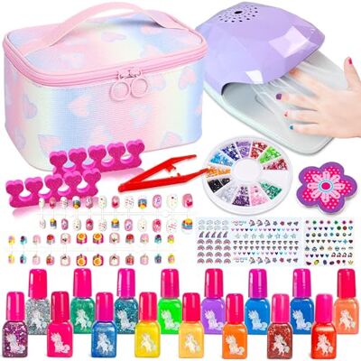 Lubibi Set de Manicura para Niña, Kit Pintauñas para Niñas, Esmalte de Uñas No Tóxico y Pelable, con Secador de Uñas Pegatinas y Bolsas De Maquillaje para Niños, Regalos para Niñas de 6 7 8 9 0 Años Lubibi Set de Manicura para Niña, Kit Pintauñas para Niñas, Esmalte de Uñas No Tóxico y Pelable, con Secador de Uñas Pegatinas y Bolsas De Maquillaje para Niños, Regalos para Niñas de 6 7 8 9 0 Años