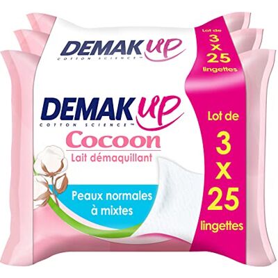 Demak'Up demak' Up Cocoon 3 paquetes de 25 toallitas leche Desmaquillante pieles normales/mixtas Demak'Up demak' Up Cocoon 3 paquetes de 25 toallitas leche Desmaquillante pieles normales/mixtas