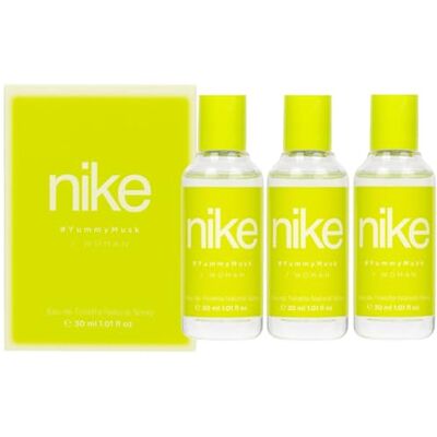 Nike Yummy Musk Pack de 3 x 30 ml, Colonia Mujer, Formato Viaje en Spray, Perfume Mujer, Eau de Toilette Natural y Femenina, Aroma Floral Afrutado, Fragancia Fresca Nike Yummy Musk Pack de 3 x 30 ml, Colonia Mujer, Formato Viaje en Spray, Perfume Mujer, Eau de Toilette Natural y Femenina, Aroma Floral Afrutado, Fragancia Fresca