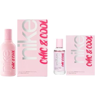 Nike Chic & Cool Promoción 100 ml + 30 ml, Colonia Mujer, Pack 2 Productos, Perfume Formato Spray, Eau de Toilette Natural y Femenina, Aroma Afrutado, Fragancia Dulce Nike Chic & Cool Promoción 100 ml + 30 ml, Colonia Mujer, Pack 2 Productos, Perfume Formato Spray, Eau de Toilette Natural y Femenina, Aroma Afrutado, Fragancia Dulce