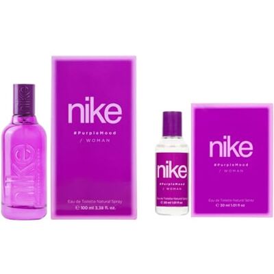 Nike Purple Mood Promoción 100 ml + 30 ml, Colonia Mujer, Pack 2 Productos, Perfume Formato Spray, Eau de Toilette Natural y Femenina, Aroma Floral Gourmand, Fragancia Fresca Nike Purple Mood Promoción 100 ml + 30 ml, Colonia Mujer, Pack 2 Productos, Perfume Formato Spray, Eau de Toilette Natural y Femenina, Aroma Floral Gourmand, Fragancia Fresca