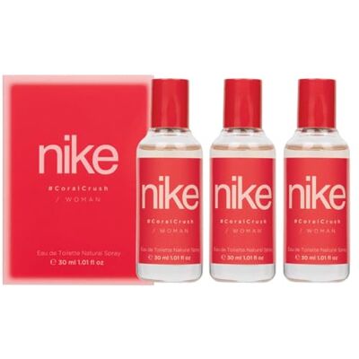 Nike Coral Crush Pack de 3 x 30 ml, Colonia Mujer, Perfume Formato Viaje en Spray, Eau de Toilette Natural y Femenina, Aroma Floral Afrutado, Fragancia Dulce, Intensa y de Larga Duración Nike Coral Crush Pack de 3 x 30 ml, Colonia Mujer, Perfume Formato Viaje en Spray, Eau de Toilette Natural y Femenina, Aroma Floral Afrutado, Fragancia Dulce, Intensa y de Larga Duración