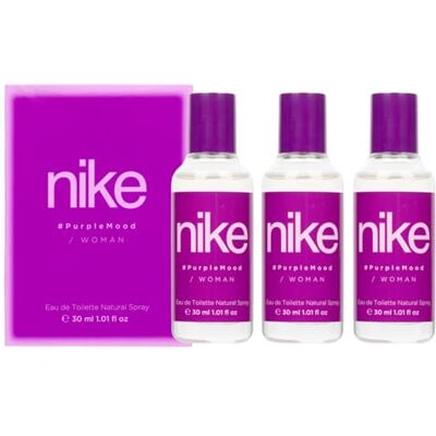 Nike Purple Mood Pack de 3 x 30 ml, Colonia Mujer, Formato Viaje en Spray, Perfume Mujer, Eau de Toilette Natural y Femenina, Aroma Floral Gourmand, Fragancia Fresca Nike Purple Mood Pack de 3 x 30 ml, Colonia Mujer, Formato Viaje en Spray, Perfume Mujer, Eau de Toilette Natural y Femenina, Aroma Floral Gourmand, Fragancia Fresca