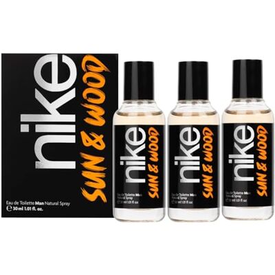 Nike Sun & Wood Pack de 3 x 30 ml, Colonia Hombre, Perfume Formato Viaje en Spray, Eau de Toilette Natural y Masculina, Aroma Amaderado Frutal Ambarado, Fragancia Fresca y de Larga Duración Nike Sun & Wood Pack de 3 x 30 ml, Colonia Hombre, Perfume Formato Viaje en Spray, Eau de Toilette Natural y Masculina, Aroma Amaderado Frutal Ambarado, Fragancia Fresca y de Larga Duración