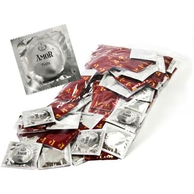 AMOR Preservativos Premium Thin, finos, grosor de 0,055 mm, Ø 53 mm, paquete de 100 AMOR Preservativos Premium Thin, finos, grosor de 0,055 mm, Ø 53 mm, paquete de 100