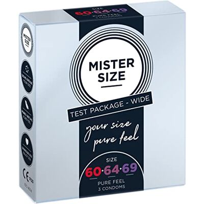 MISTER SIZE Condones muy delicados al tacto (60-64-69 mm) Juego de prueba 3 unidad/extra fino, extra húmedo/hecho de látex de caucho 100% natural de su talla XL 3XL MISTER SIZE Condones muy delicados al tacto (60-64-69 mm) Juego de prueba 3 unidad/extra fino, extra húmedo/hecho de látex de caucho 100% natural de su talla XL 3XL