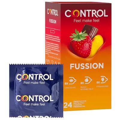 CONTROL Preservativos Fussion, Caja 24 Condones Sabores Variados, Chocolate, Melocotón y Menta, Lubricados, Ajuste Óptimo para una Relación Segura CONTROL Preservativos Fussion, Caja 24 Condones Sabores Variados, Chocolate, Melocotón y Menta, Lubricados, Ajuste Óptimo para una Relación Segura
