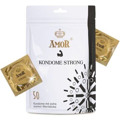 AMOR Preservativos Premium Strong, extrafuertes, grosor de 0,08 mm, Ø 53 mm, paquete de 50 AMOR Preservativos Premium Strong, extrafuertes, grosor de 0,08 mm, Ø 53 mm, paquete de 50