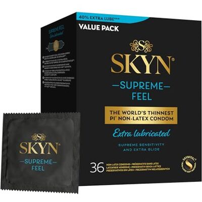 SKYN Supreme Feel Extra Lub – Preservativos sin látex de poliisopreno – ultrafinos y extra lubricados, 36 unidades SKYN Supreme Feel Extra Lub – Preservativos sin látex de poliisopreno – ultrafinos y extra lubricados, 36 unidades