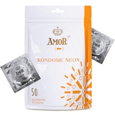 AMOR Preservativos Premium Neon, preservativos luminiscentes, Ø 53 mm, paquete de 50 AMOR Preservativos Premium Neon, preservativos luminiscentes, Ø 53 mm, paquete de 50