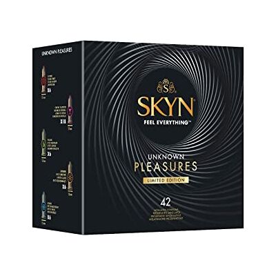 SKYN (paquete de 42): surtido de condones sin látex de superficie lisa y texturizada para hombres, tecnología FEEL, lubricados, ancho nominal de 53 mm SKYN (paquete de 42): surtido de condones sin látex de superficie lisa y texturizada para hombres, tecnología FEEL, lubricados, ancho nominal de 53 mm