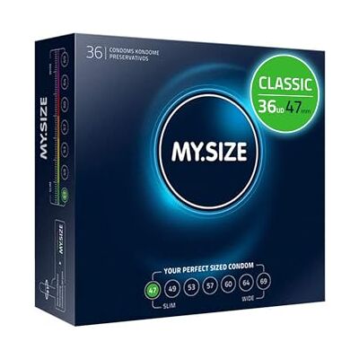 MY.SIZE Classic Condones talla 1 Ancho 47 mm Paquete grande 36 unidades Preservativos premium extra delgados Ultra sensibles y delicados Grosor 0,07 mm Veganos MY.SIZE Classic Condones talla 1 Ancho 47 mm Paquete grande 36 unidades Preservativos premium extra delgados Ultra sensibles y delicados Grosor 0,07 mm Veganos