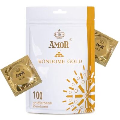 AMOR Preservativos Premium Gold, preservativos color oro, Ø 53 mm, paquete de 100 AMOR Preservativos Premium Gold, preservativos color oro, Ø 53 mm, paquete de 100
