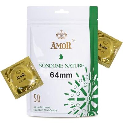 AMOR NATURE Ø 64 mm 50 Preservativos Premium, colocación perfecta y tamaño adecuado para todos, transparente AMOR NATURE Ø 64 mm 50 Preservativos Premium, colocación perfecta y tamaño adecuado para todos, transparente