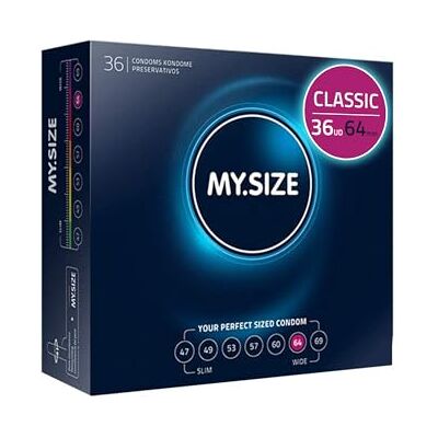 MY.SIZE Classic Condones talla 6 Ancho 64 mm Paquete grande 36 unidades Preservativos premium extra delgados Ultra sensibles y delicados Grosor 0,07 mm Veganos MY.SIZE Classic Condones talla 6 Ancho 64 mm Paquete grande 36 unidades Preservativos premium extra delgados Ultra sensibles y delicados Grosor 0,07 mm Veganos