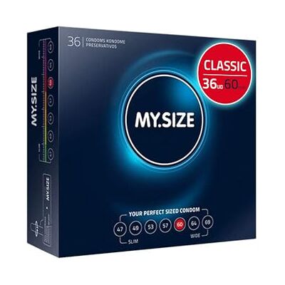 MY.SIZE Classic Condones talla 5, Ancho 60 mm, Paquete grande 36 unidades, Grosor 0,07 mm MY.SIZE Classic Condones talla 5, Ancho 60 mm, Paquete grande 36 unidades, Grosor 0,07 mm