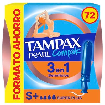 Tampax Tampones Pearl Compak Super Plus Con Aplicador Suave, Pack de 72, 3 en 1 Protección Antifugas, Comodidad Y Fácil Inserción Tampax Tampones Pearl Compak Super Plus Con Aplicador Suave, Pack de 72, 3 en 1 Protección Antifugas, Comodidad Y Fácil Inserción