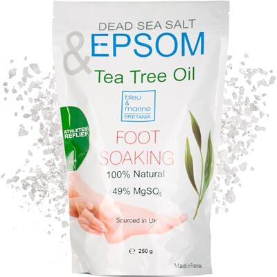 Bretania de Té de Árbol de Té Azul y Marino Sal Marina Epsom y del Mar Muerto Baño de Pies Antifúngico Antibacteriano - 250 g Bretania de Té de Árbol de Té Azul y Marino Sal Marina Epsom y del Mar Muerto Baño de Pies Antifúngico Antibacteriano - 250 g