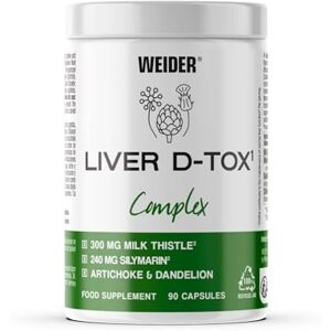 Weider Liver D-Tox Complex (90 Cápsulas) Complejo de extractos de Cardo Mariano con 80% Silimarina, Diente de León y Alcachofa, con Colina y Vitamina B6, Vegano (45 porciones) Weider Liver D-Tox Complex (90 Cápsulas) Complejo de extractos de Cardo Mariano con 80% Silimarina, Diente de León y Alcachofa, con Colina y Vitamina B6, Vegano (45 porciones)