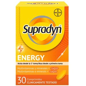 Supradyn Energy Multivitamínico para hombres y mujeres, Complejo Vitamínico Con Efecto Energía, 13 Vitaminas, 9 Minerales Y Coenzima Q10, Sin sabor, Amarillo, 30 Comprimidos