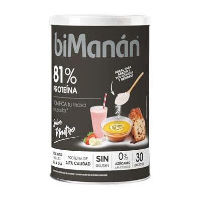 BiManán Proteína Neutra en polvo, optima para añadir a tus comidas y bebidas, 81% de proteína para tonificar tu masa muscular, sabor neutro, 30 raciones, 300 g BiManán Proteína Neutra en polvo, optima para añadir a tus comidas y bebidas, 81% de proteína para tonificar tu masa muscular, sabor neutro, 30 raciones, 300 g