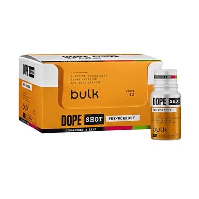 BULK POWDERS Bulk Dope Shots Bebida pre-entrenamiento Fresa & Lima Caja de 12 shots de 60ml 200mg de Cafeína y 3,2g de Beta-Alanina de alta concentración Apoya la energía y el enfoque para el gimnasio BULK POWDERS Bulk Dope Shots Bebida pre-entrenamiento Fresa & Lima Caja de 12 shots de 60ml 200mg de Cafeína y 3,2g de Beta-Alanina de alta concentración Apoya la energía y el enfoque para el gimnasio