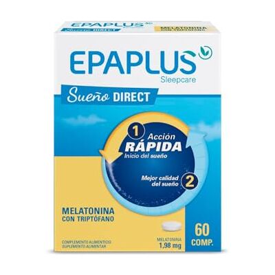 EPAPLUS Sleepcare Melatonina Direct 1,98 mg con Triptófano, 60 Comprimidos Complemento alimenticio de disolución rápida con melatonina, triptófano, magnesio, zinc y vitaminas B3 y B6, para dormir EPAPLUS Sleepcare Melatonina Direct 1,98 mg con Triptófano, 60 Comprimidos Complemento alimenticio de disolución rápida con melatonina, triptófano, magnesio, zinc y vitaminas B3 y B6, para dormir