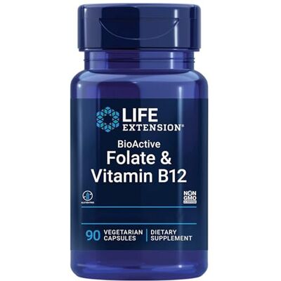 Life Extension , Bioactive Folate & Vitamin B12, Alta Dosis, 90 Cápsulas veganas, Probadas en Laboratorio, Vegetarianas, Sin Gluten, Sin Soja, No GMO Life Extension , Bioactive Folate & Vitamin B12, Alta Dosis, 90 Cápsulas veganas, Probadas en Laboratorio, Vegetarianas, Sin Gluten, Sin Soja, No GMO