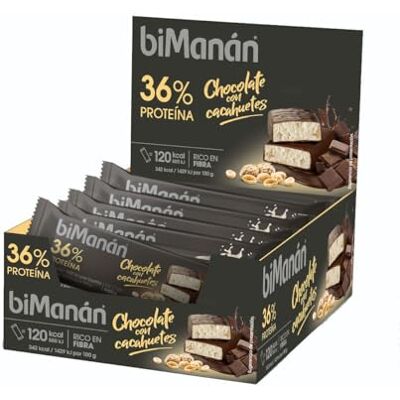 BiManán beFIT BARRITAS CHOCOLATE CON CACAHUETES Alimento Hiperproteico Cobertura de Chocolate Negro y Cacahuetes 36% de Proteínas Expositor 20 Unidades (700g) BiManán beFIT BARRITAS CHOCOLATE CON CACAHUETES Alimento Hiperproteico Cobertura de Chocolate Negro y Cacahuetes 36% de Proteínas Expositor 20 Unidades (700g)