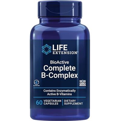 Life Extension , BioActive Complete B-Complex (Complejo Vitamínico B Completo), 60 Cápsulas veganas, Probado en Laboratorio, Vegetariano, Sin Gluten, Sin Soja, No GMO Life Extension , BioActive Complete B-Complex (Complejo Vitamínico B Completo), 60 Cápsulas veganas, Probado en Laboratorio, Vegetariano, Sin Gluten, Sin Soja, No GMO