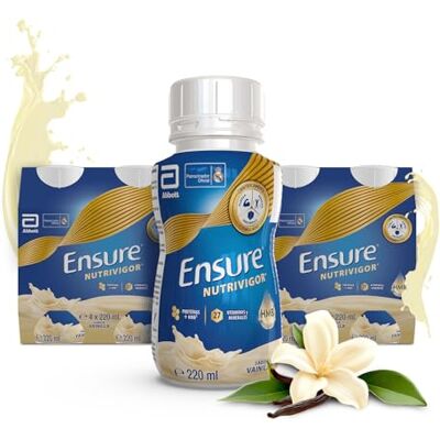 Ensure Nutrivigor Complemento Alimenticio para Adultos, con HMB, Proteínas, Vitaminas y Minerales, como el Calcio Sabor Vainilla Pack de 8 Botellas x 220 ml Ensure Nutrivigor Complemento Alimenticio para Adultos, con HMB, Proteínas, Vitaminas y Minerales, como el Calcio Sabor Vainilla Pack de 8 Botellas x 220 ml