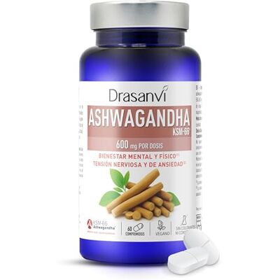 Drasanvi Ashwagandha KSM-66 600 mg 60 Comprimidos Extracto Patente Raíz Withania somnifera Estrés, Ansiedad y Bienestar Mental Vegano Drasanvi Ashwagandha KSM-66 600 mg 60 Comprimidos Extracto Patente Raíz Withania somnifera Estrés, Ansiedad y Bienestar Mental Vegano