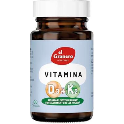 el Granero INTEGRAL Vitamina D3 + K2 Sin Gluten 60 Cápsulas el Granero INTEGRAL Vitamina D3 + K2 Sin Gluten 60 Cápsulas