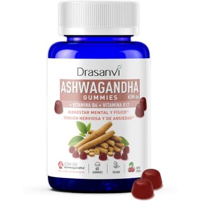 Drasanvi Ashwagandha KSM-66 Gominolas Sabor Cereza 60 Gummies Sin Gluten Drasanvi Ashwagandha KSM-66 Gominolas Sabor Cereza 60 Gummies Sin Gluten