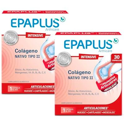 EPAPLUS Intensive – Colágeno TIPO II Nativo Pack 2 Unidades de 30 Comprimidos (60 en total) Con Silicio, Ác. Hialurónico, Manganeso y Vitaminas B1, B2, B6, C y E – Bienestar Articular Diario EPAPLUS Intensive – Colágeno TIPO II Nativo Pack 2 Unidades de 30 Comprimidos (60 en total) Con Silicio, Ác. Hialurónico, Manganeso y Vitaminas B1, B2, B6, C y E – Bienestar Articular Diario
