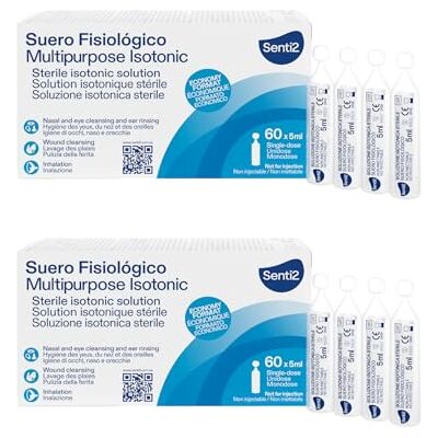 Senti2 Suero Fisiológico en Monodosis 60 uds, Higiene Nasal, Ocular y Auricular para Adultos y Bebés PACK DE 2 Senti2 Suero Fisiológico en Monodosis 60 uds, Higiene Nasal, Ocular y Auricular para Adultos y Bebés PACK DE 2