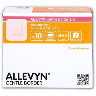 Smith & Nephew ALLEVYN GENTLE BORDER LITE SILICONE GEL ADHESIVE HYDROCELLULAR 5CM X 5 CM 10 DRESSINGS Smith & Nephew ALLEVYN GENTLE BORDER LITE SILICONE GEL ADHESIVE HYDROCELLULAR 5CM X 5 CM 10 DRESSINGS