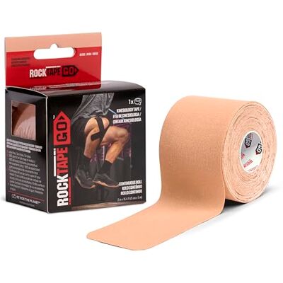 RockTape GO Cinta Kinesiológica Estándar – 20 Tiras Pre-Cortadas, 5cm x 25cm – Soporte Muscular Duradero, Hipoalergénico, Resistente al Agua, Alivio del Dolor, Uso Deportivo, Sin Látex, Beige RockTape GO Cinta Kinesiológica Estándar – 20 Tiras Pre-Cortadas, 5cm x 25cm – Soporte Muscular Duradero, Hipoalergénico, Resistente al Agua, Alivio del Dolor, Uso Deportivo, Sin Látex, Beige