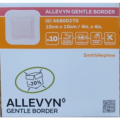 Smith & Nephew ALLEVYN Gentle Border Apósito con borde suave de 10 cm x 10cm, 10 unidades Apósito adhesivo de espuma Smith & Nephew ALLEVYN Gentle Border Apósito con borde suave de 10 cm x 10cm, 10 unidades Apósito adhesivo de espuma