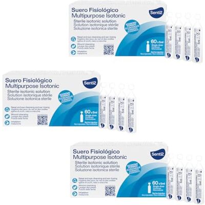 Senti2 Suero Fisiológico en Monodosis 60 uds, Higiene Nasal, Ocular y Auricular para Adultos y Bebés PACK DE 3 Senti2 Suero Fisiológico en Monodosis 60 uds, Higiene Nasal, Ocular y Auricular para Adultos y Bebés PACK DE 3