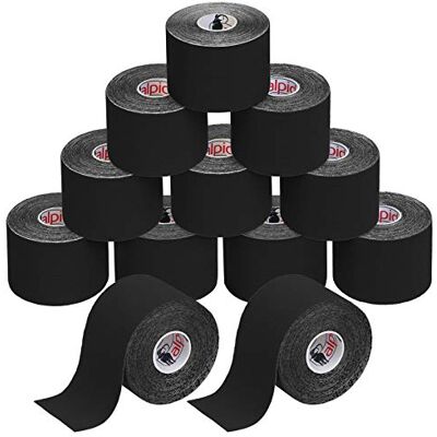 ALPIDEX Cinta Kinesiología Tape 5 m x 5 cm Cinta Muscular E- Book Ejemplos Aplicación, Color:negro, Cantidad:12 rollos ALPIDEX Cinta Kinesiología Tape 5 m x 5 cm Cinta Muscular E- Book Ejemplos Aplicación, Color:negro, Cantidad:12 rollos