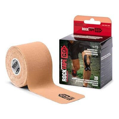RockTape GO Cinta Kinesiológica Extra-Adhesiva–20 Tiras Pre-Cortadas, 5cm x 25cm–Fuerte Adhesivo,Resistente al Agua, Hipoalergénica para Recuperación Muscular, Alivio del Dolor y Uso Deportivo, Beige RockTape GO Cinta Kinesiológica Extra-Adhesiva–20 Tiras Pre-Cortadas, 5cm x 25cm–Fuerte Adhesivo,Resistente al Agua, Hipoalergénica para Recuperación Muscular, Alivio del Dolor y Uso Deportivo, Beige