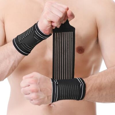 NEOtech Care Muñequera ancha de sujeción Tejido ligero, elástico y transpirable Tira de compresión ajustable (Negro, Talla M, 2 Unidades) NEOtech Care Muñequera ancha de sujeción Tejido ligero, elástico y transpirable Tira de compresión ajustable (Negro, Talla M, 2 Unidades)